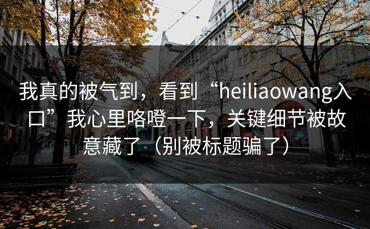 我真的被气到，看到“heiliaowang入口”我心里咯噔一下，关键细节被故意藏了（别被标题骗了）